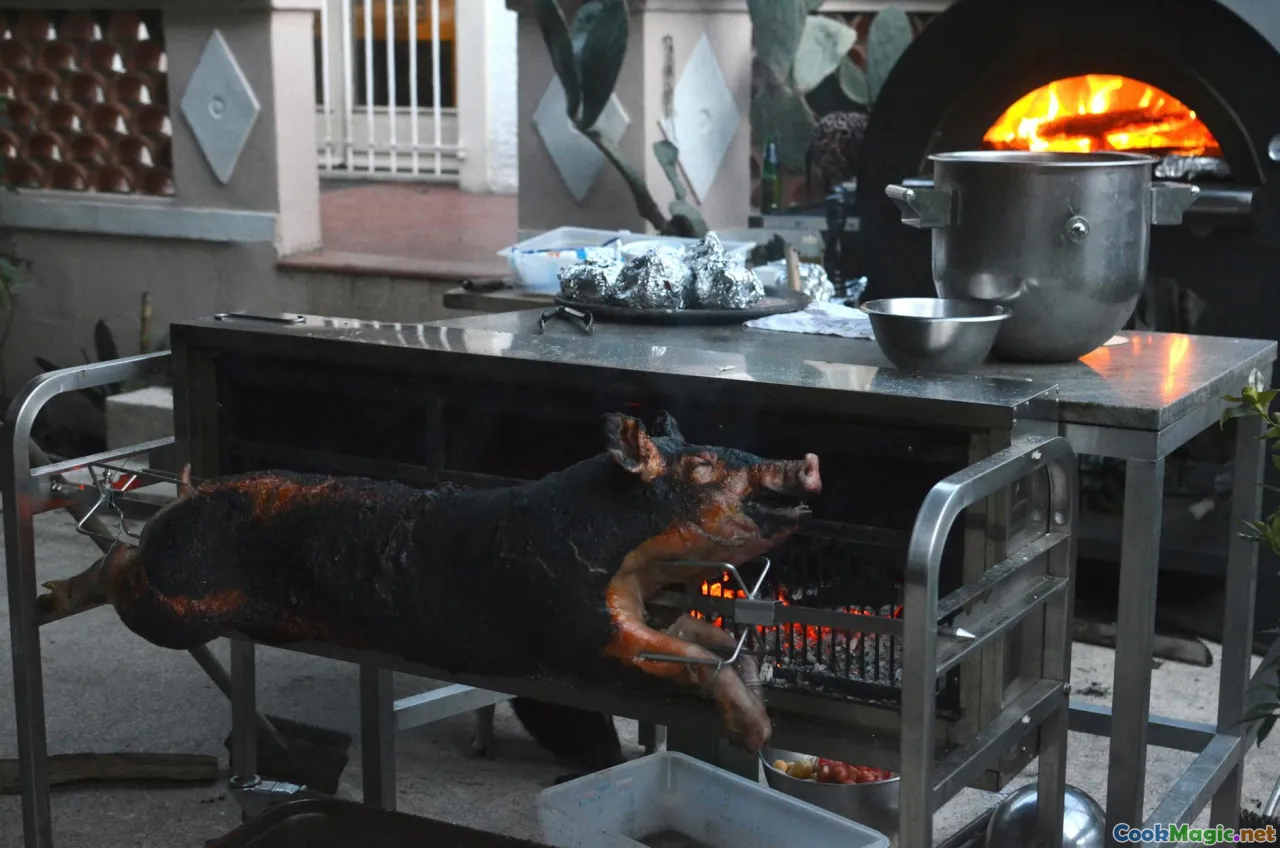 lamb roast, wreaths, village festival, fire