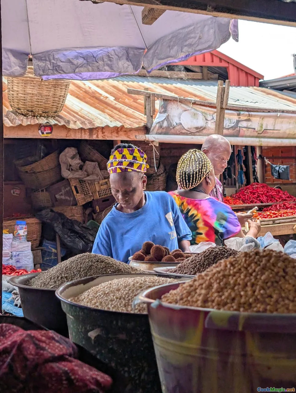 market walkthrough, spice buying, vendors, baskets