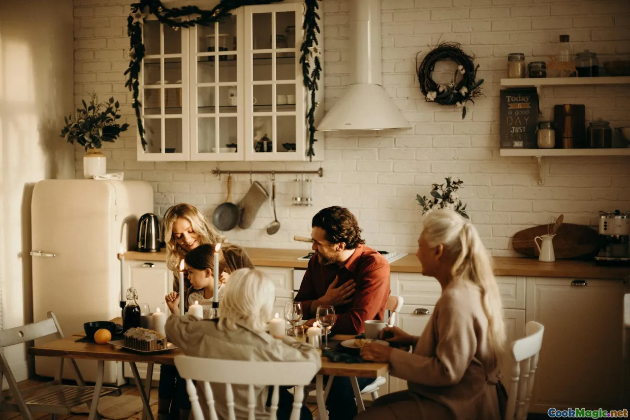 memory, children at table, cozy home, plates