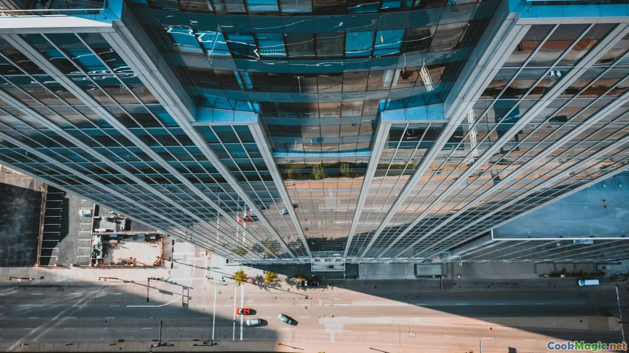 overhead shot, eye-level, street angle