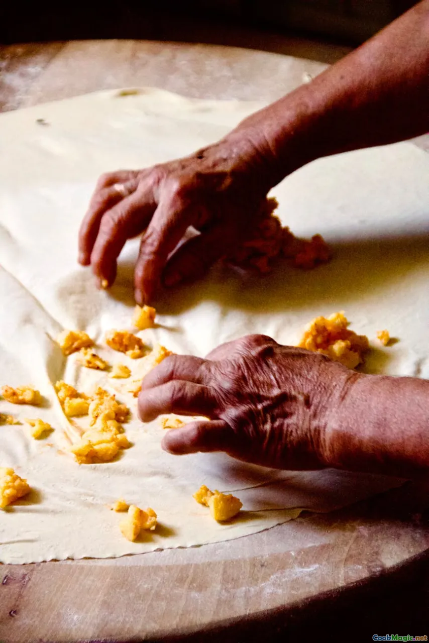Pastry making, rolling dough, filling pastries