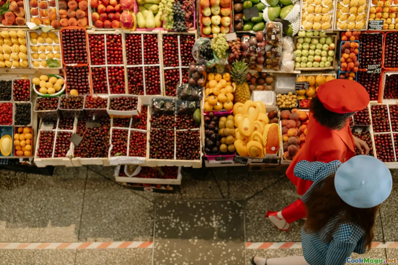 Peruvian market, colorful fruits, street vendors