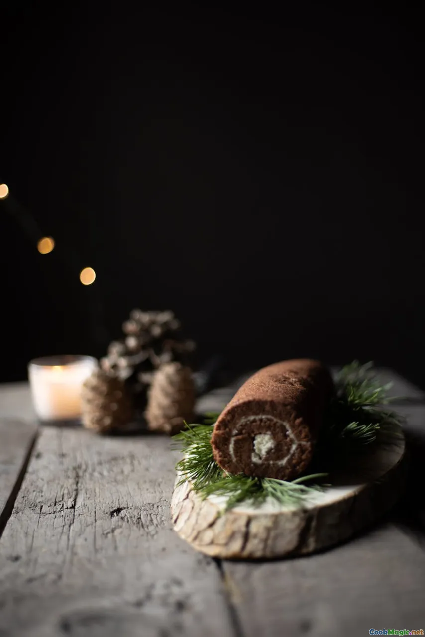 rolling sponge, chocolate coating, rustic log