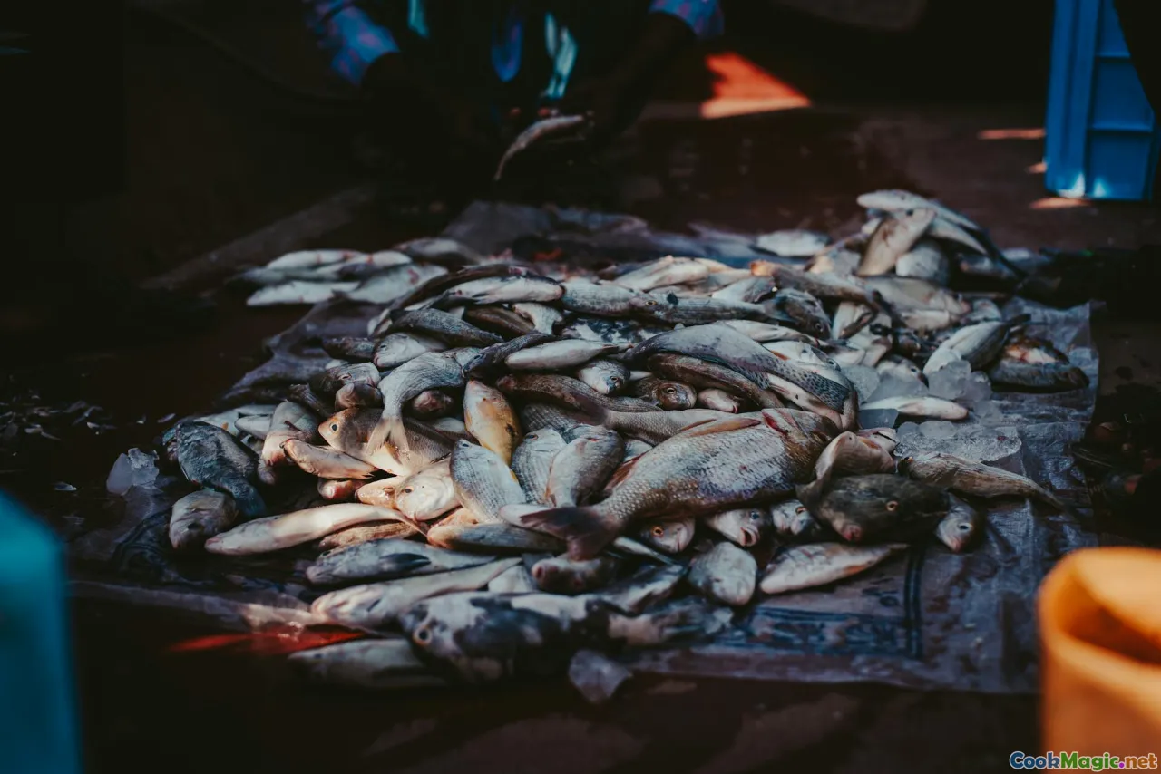Senegalese fish market, street food stall, fish fry