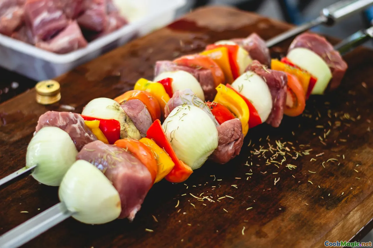 shashlik, skewers, grill, marinade, herbs and spices