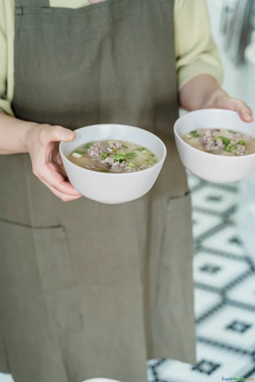 sorrel soup, rhubarb, spring herbs, bowls