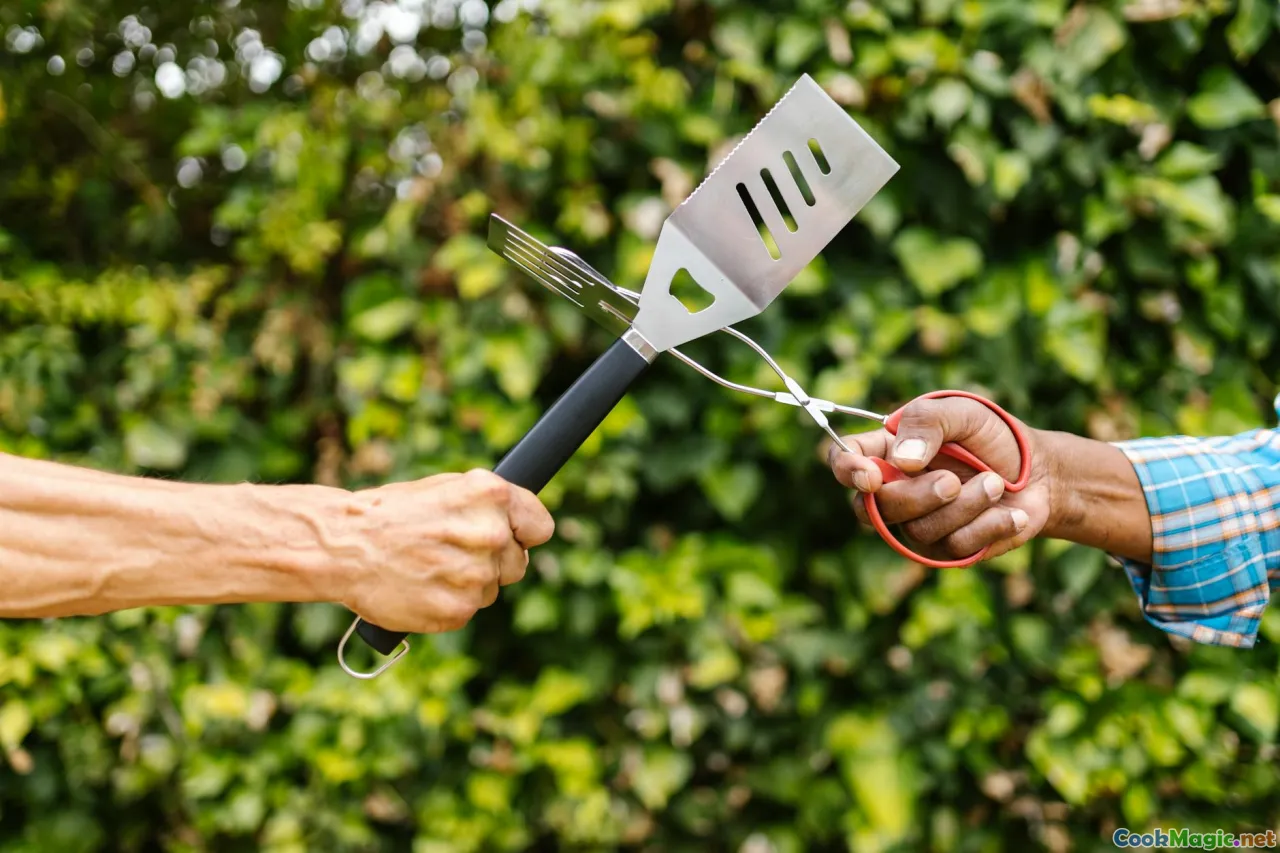 spice jars, bay leaves, cast iron, ladle stirring