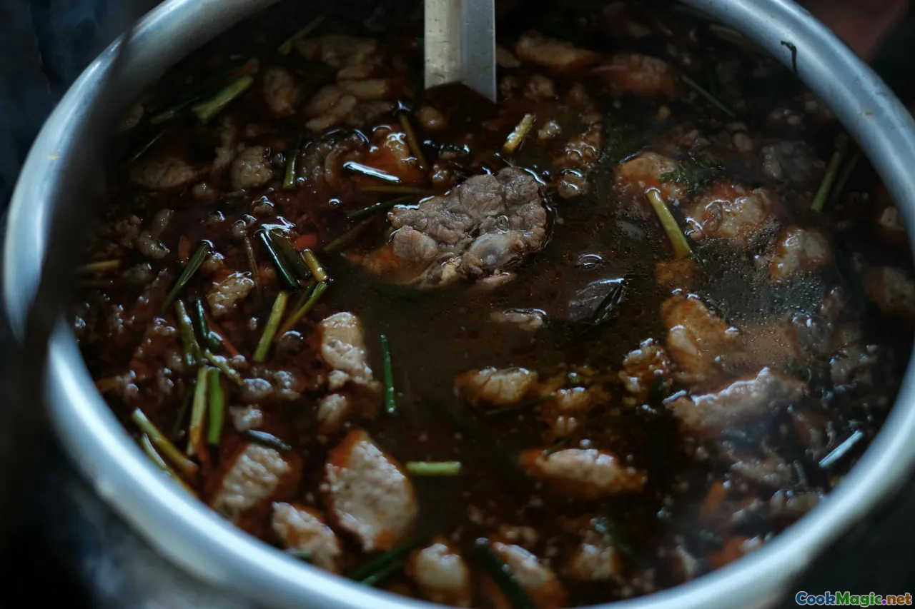 stew pot, caramelized onions, thyme, scotch bonnet