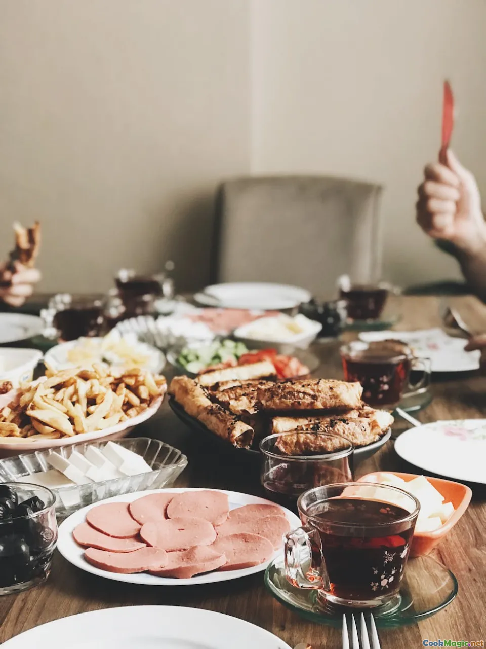 table, family meal, shared food