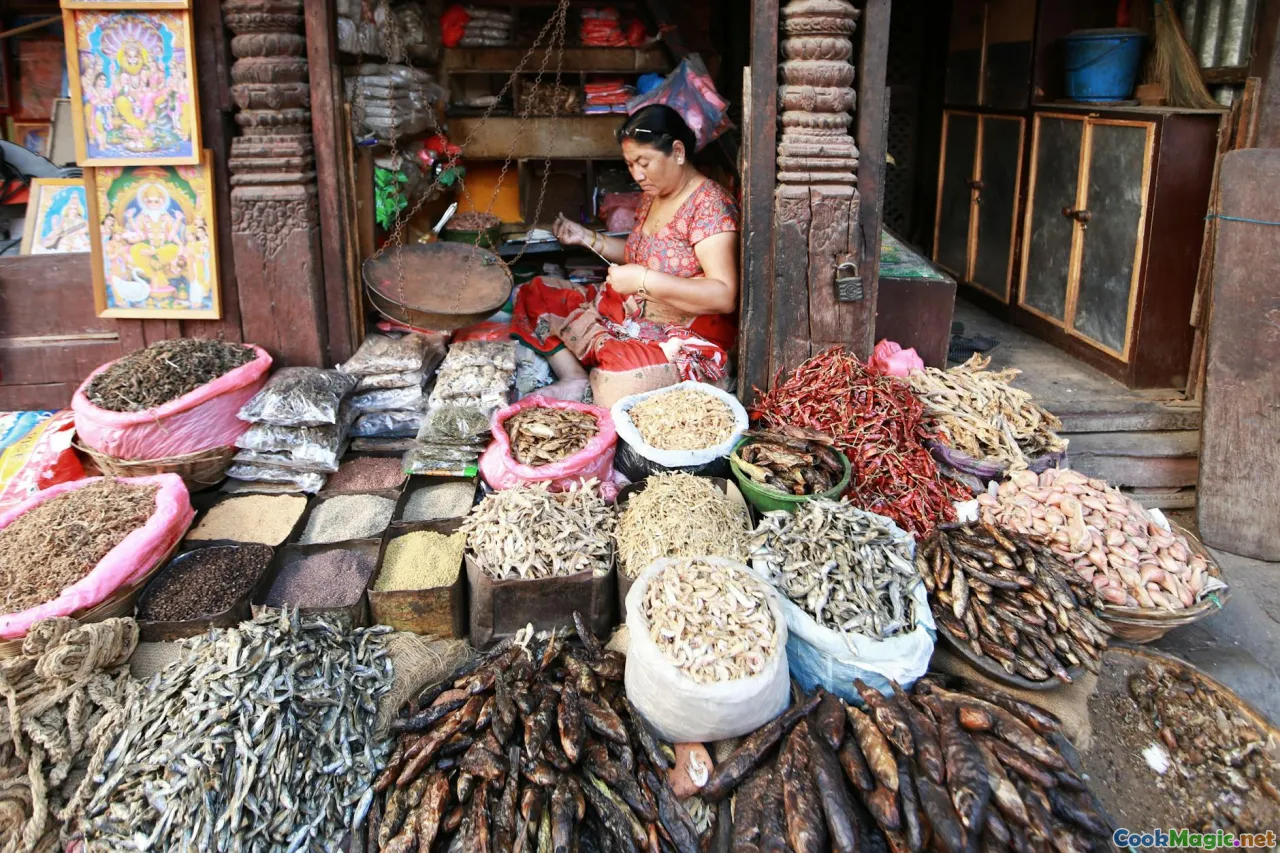 Tajik spices, dried fruits, traditional kitchen tools