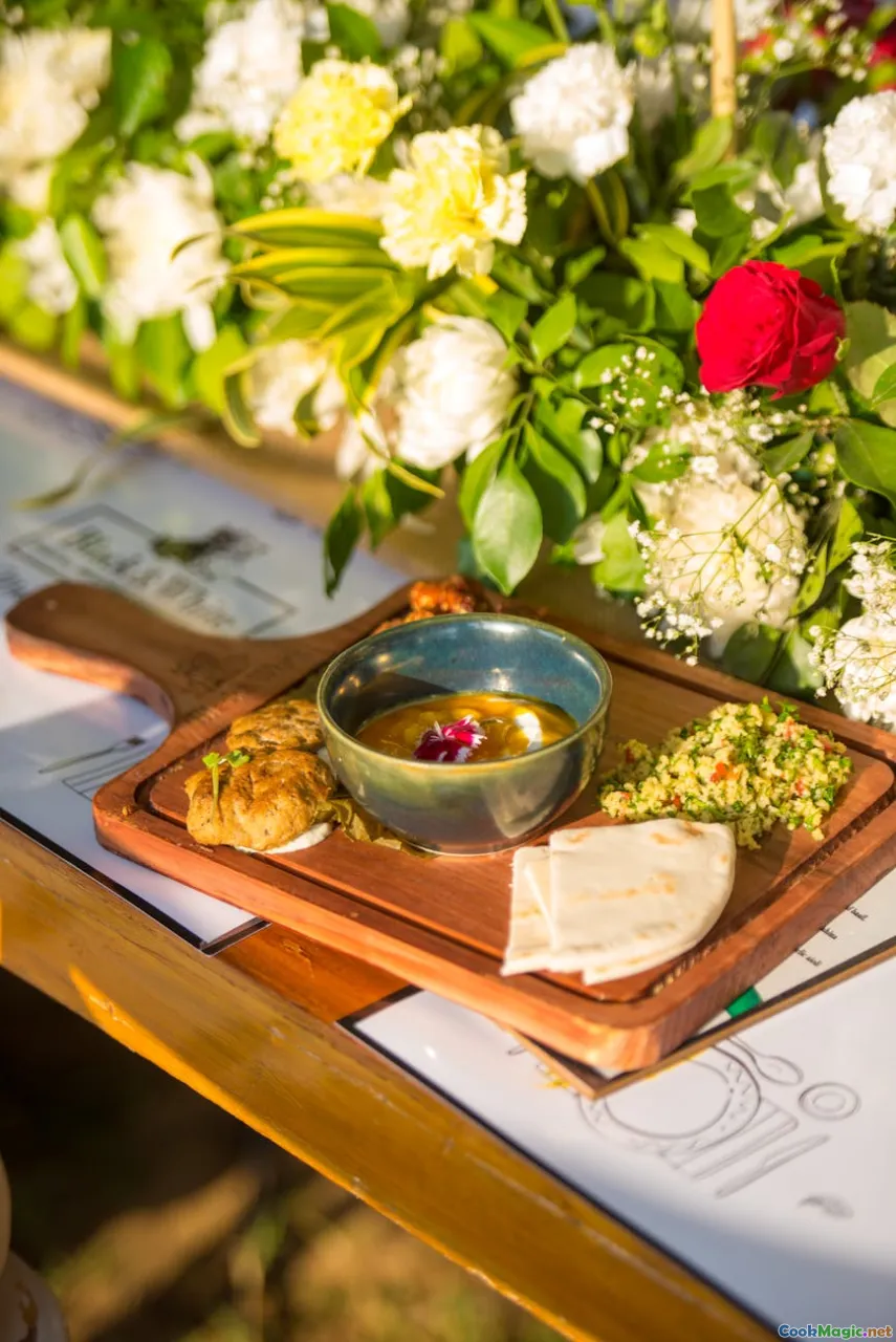 traditional Hungarian bowl, bread accompaniment, vibrant soup, table setting