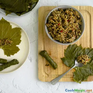 Rice and Grape Leaves in Sarma Preparation