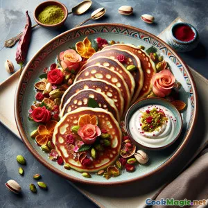 Atayef Assafiri nhồi kem hoa hồng với hạt pistachio