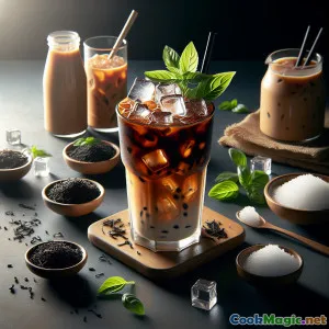 Refrescante té con leche helado con albahaca tailandesa de Bangkok