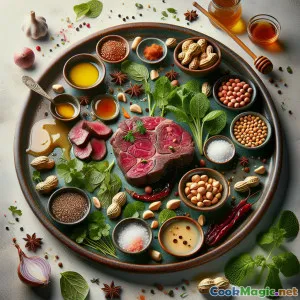Langue de bœuf à la sauce crémeuse aux cacahuètes et aux herbes