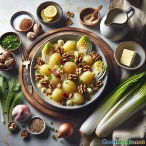 Kremowy stoemp z endywą i orzechami włoskimi