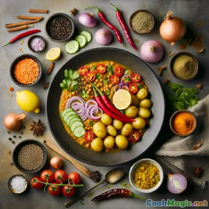 향신료가 가미된 매시와 초트포티의 만남: 새콤하고 맛있는 조합