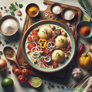 Ocumare 스타일 Bollos Pelones, 풍부한 토마토 소스와 함께