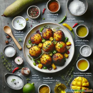 Bouchées Croquantes de Pain de Fruit à Pain avec Sauce Tropicale