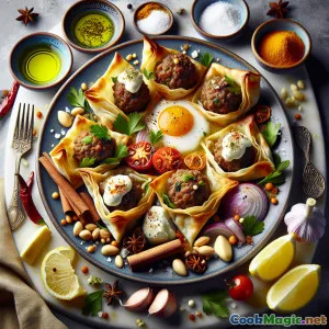 Areesh pakiety z mielonego mięsa wielbłądów i przyprawionym ciastem filo