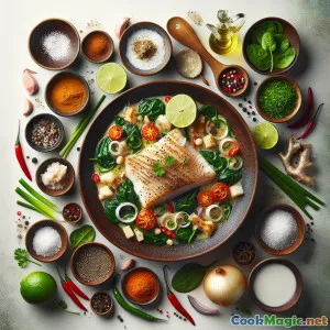 피지 코코넛 생선과 시금치 Rourou 그릇