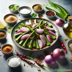 芳香孜然秋葵与甜美焦糖洋葱的混合菜肴