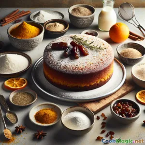 Feuchter Sfouf-Kuchen mit Datteln und Kurkuma