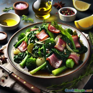 Mostarda Cajun com folhas de mostarda e gorduras de Tasso