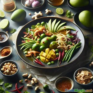 Delicia de ensalada tailandesa de mango con jengibre y tamarindo