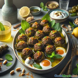 嫩滑的葡萄叶包裹藏红花肉丸