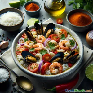 Sopa de Arroz con Mariscos Guacho del Pacífico llena de sabor