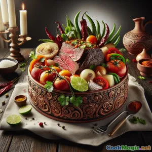 खेत के टमाटर की सॉस के साथ बारीक कटा हुआ बीफ Hilachas