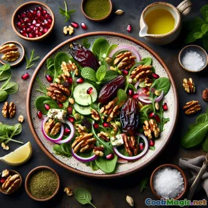 耶利哥枣和坚果沙拉，搭配芝麻酱柑橘风味