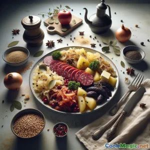 血肠搭配葛缕子籽蒸汽风味和酸菜