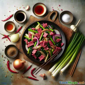 맛있는 라우펠과 소금에 절인 소고기 볶음
