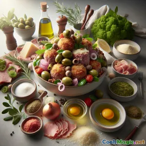 黄金色のマルケ州産アスコラーナ風オリーブの詰め物