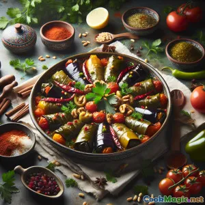 オスマンの庭のドルマ: ハーブを詰めた野菜とオリーブオイル