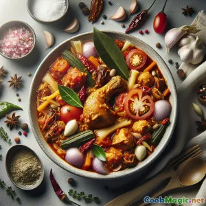 Estufado de frango com noz de dendê ao estilo ganense (Abenkwan)