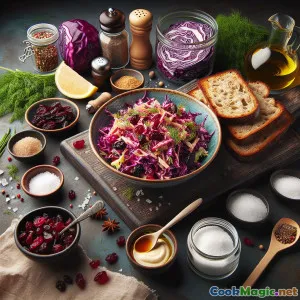 Tangy Red Cabbage Slaw with Rye and Currants