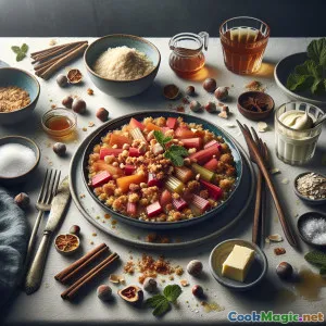 Délice du pudding crumble rhubarbe et noisette