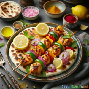 Kebab z kurczaka z grilla z wodą różaną i szafranem