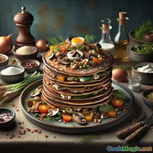 Pilhas de Blini de Trigo Sarraceno e Cogumelos Russo