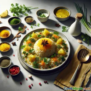 Safran-aromatisierter persischer Kräuter-Polow mit Tahdig