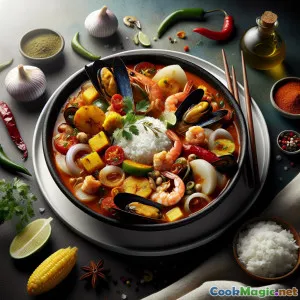 Sancocho de Mariscos Insulares com banana-da-terra