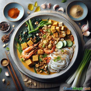 Singapur-Style Satay-Reisnudeln mit Cremiger Erdnusssoße