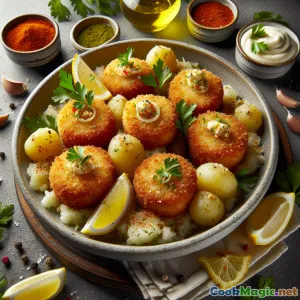 配柠檬和香草的葡萄牙风味盐鳕鱼圆，酥脆