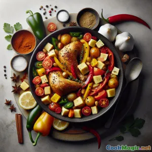 Wolno gotowany ruandyjski gulasz z kurczaka z orzeszkami ziemnymi