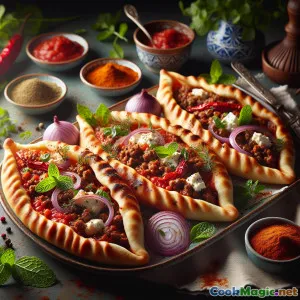 Турецкие пиде-лодки с пряным ягненком и сумахом