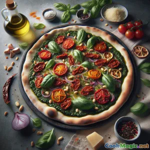 Pizza Piquante au Pesto de Tomates Séchés et Citron Confis