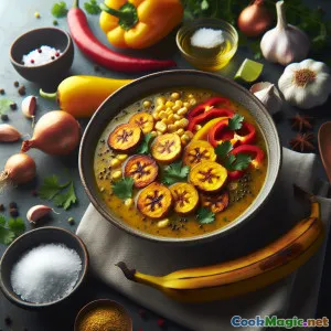 Soupe veloutée de banane Táchira avec garniture vibrante